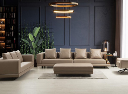 Couchgarnitur Viersitzer Dreisitzer Sessel Beige Sofa 3tlg Leder Set